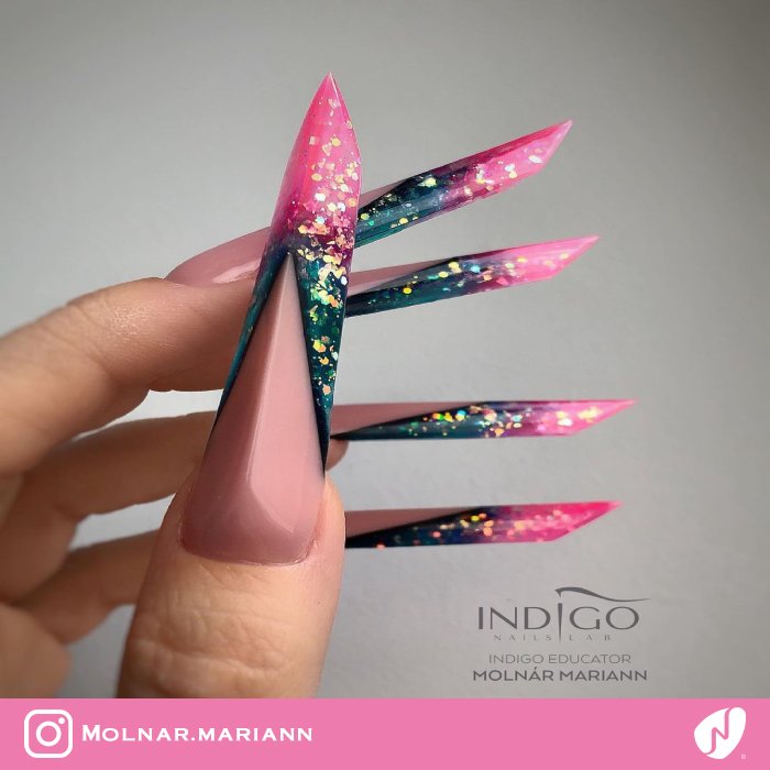 Edge-shaped Nails with Ombre Tips